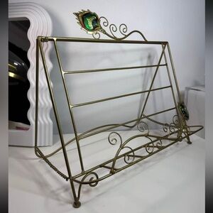 Vintage Book Stand– Cloisonné Peacock Metal Stand / display rack